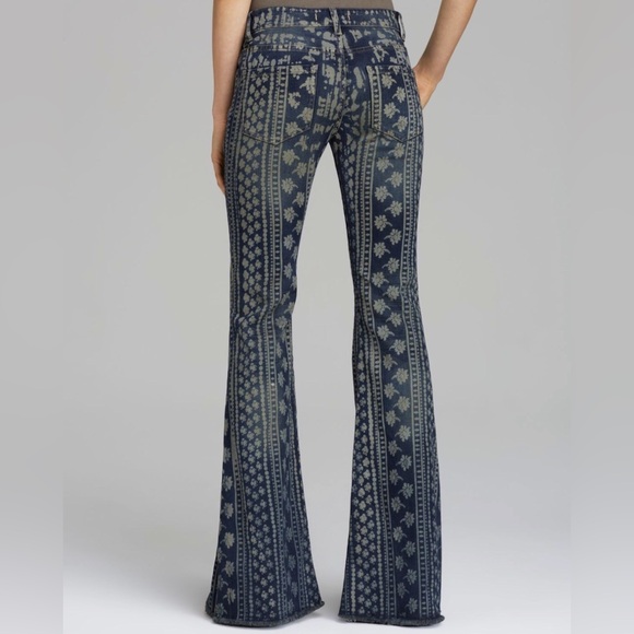 Free People Mantra Bali Print Indigo Boho Festival Flare Jeans - Picture 4 of 6